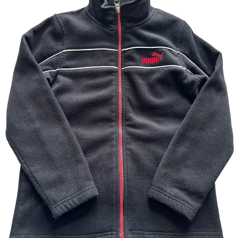 Puma Black Fleece Zip Up Jacket with Red Details
